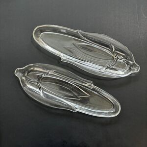 Glass Corn On Cob Dishes Set 2Boats Pressed Heavy Mid Century 1940s Vintage
